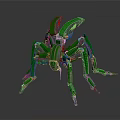 Green Mechanical Spider Robot Character With Multiple Legs And Tech Design 3d model