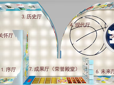 School Exhibition Halls Featuring History Modern Care Entrance Achievements Honor And Future Halls 3d model
