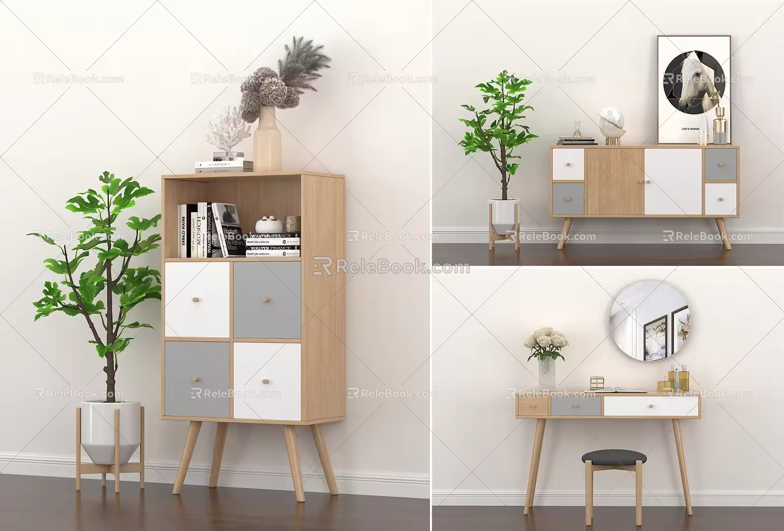 Nordic Style Chest Side Cabinet Chest Makeup Table Combination 3d model