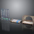 Chinese Style Furniture with Landscape Pattern Screen Blue Cushioned Couch and Circular Window Bed