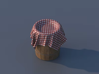 Decorative Ornament Set Featuring Wooden Bucket Covered With Red And White Checkered Cloth 3d model