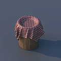 Decorative Ornament Set Featuring Wooden Bucket Covered With Red And White Checkered Cloth
