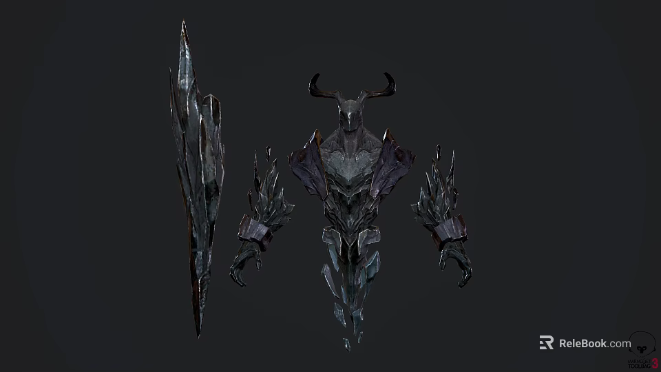 Dark Fantasy Character Creature Design With Antlered Head Spiked Armor And Sharp Weapon 3d model 