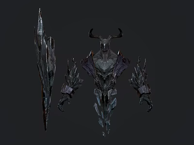 Dark Fantasy Character Creature Design With Antlered Head Spiked Armor And Sharp Weapon 3d model