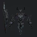Dark Fantasy Character Creature Design With Antlered Head Spiked Armor And Sharp Weapon 3d model
