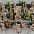 Detailed Industrial Factory Miniature Model Featuring Brick Towers Figurines And Green Trees