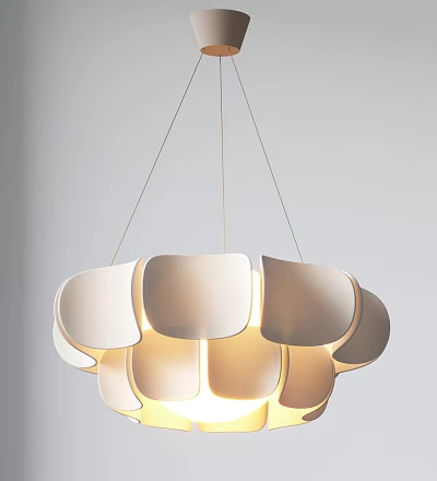 Modern White Petal Shaped Hanging Chandelier With Soft Lighting Design 3d model