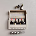 Wooden Wall Mounted Wine Rack With Red Wine Bottles And Hanging Glasses