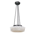 Elegant White Glass Chandelier With Radiant Pattern And Black Chain Hanging Design