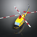 Yellow Aerospace Helicopter With Red White Rotors Against Black Background