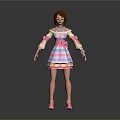 Female Character In Pink Blue Plaid Dress With Brown Hair Colorful Glasses And Pink Shoes