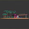 Miniature Globe Shaped Scene With Palm Trees Red Roof House Gas Station And Car