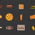 Various Assorted Food Items Including Hamburger Pizza Hot Dog Sushi And More On Black Background