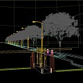 Single pole road gate street light osmanthus tree sidewalk 3d model