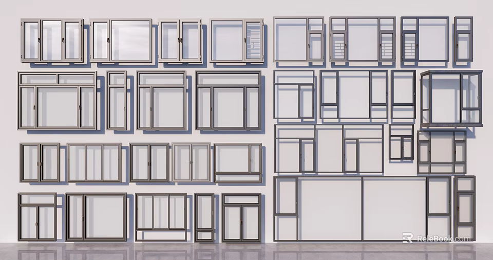 Different Window Styles With Various Frame Designs And Glass Options 3d model