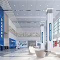 Government Service Hall Spacious Bright Interior With Large Windows White Pillars Blue Signs Seating Areas
