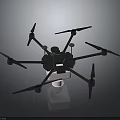 Modern Six Rotor Drone With Black Body And Blue Propellers Equipment