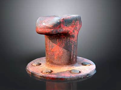 Rusty Red And Black Metal Bollard With Circular Base And Bolts 3d model