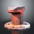 Rusty Red And Black Metal Bollard With Circular Base And Bolts