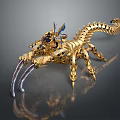 Golden Mechanical Scorpion Game Movie Character Featuring Intricate Blue Accents And Armored Exoskeleton