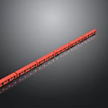 Long Red Train Model with Multiple Carriages on Black Background with Reflection