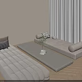 Minimalist Japanese Living Interior With Beige Daybeds Herringbone Flooring Plaid Pillows And Light Curtains