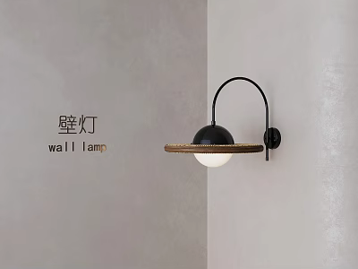 Modern Wall Lamp with Black Metal Frame Wooden Accent and Round Glass Shade 3d model