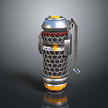 Metallic Weapon With Grid Pattern Yellow Top Silver Handle And Explosive Design 3d model