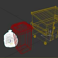 Black Recycling Trash Bin And Green Large Dumpster With Wheels And Trash Bag Beside