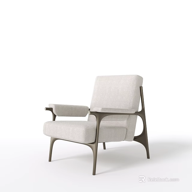 Modern Accent Chair With Light Gray Fabric Cushion And Wooden Frame Design 3d model 