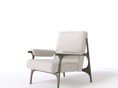 Modern Accent Chair With Light Gray Fabric Cushion And Wooden Frame Design 3d model