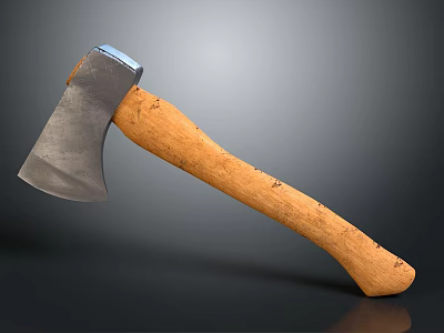 Durable Metal Axe With Wooden Handle For Cutting And Chopping Tasks 3d model