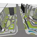 Modern Commercial Complex Design With High rise Buildings Green Open Spaces And Central Roadway