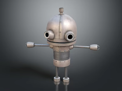 Metallic Robot Character Design With Round Eyes Extended Arms And Legs Structure 3d model
