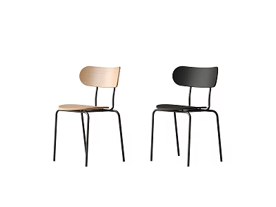 Light Wood And Black Minimalist Dining Chairs With Metal Frame For Modern Kitchen 3d model