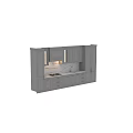 Modern Kitchen With Marble Backsplash Gas Cooktop Range Hood Gray Cabinets And Appliances