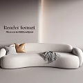 Modern White Curved Sectional Sofa With Decorative Pillows And Throw Blanket