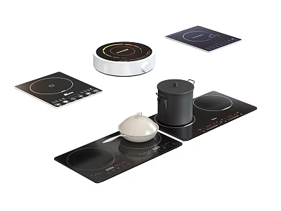 Sleek Modern Kitchen Appliances With Various Induction Cooktops And Electric Cooker 3d model