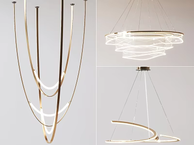 Modern Minimalist Lighting Combinations with Curved Circular Multi layered Hanging Pendant Lamps 3d model