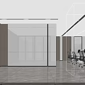 Modern Office Reception Area With Wooden Walls Glass Partitions And Office Desks With Chairs