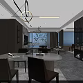 Modern Living And Dining Room With Beige Sofa Marble Table And TV Wall