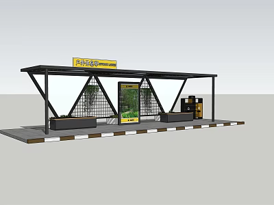 Modern Public Transport Shelter Design With Yellow Sign Advertisement And Seats 3d model