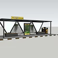 Modern Public Transport Shelter Design With Yellow Sign Advertisement And Seats