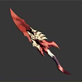 Ornate Red Fantasy Weapon With Golden Decorative Hilt And Sharp Blade Design