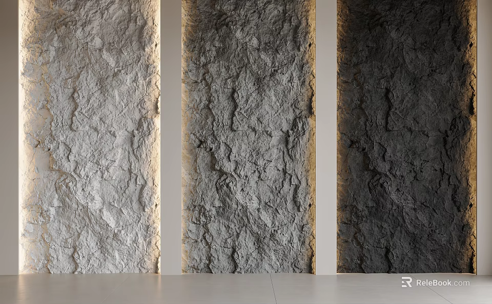 Three Different Textured Natural Stone Background Wall Designs For Modern Interior Decorative Surface 3d model 