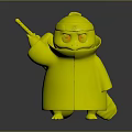 3D Character Design Featuring Blue Creature in Ninja Costume Headband Red Cloud Pattern and Staff