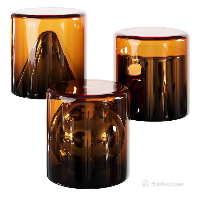 Modern Amber Brown Glass Side Tables With Cylindrical And Conical Designs For Living Room 3d model 