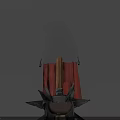 Medieval Weapon With Red Banner Black Symbol Spiked Top And Claw Base
