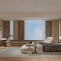 Modern Bedroom Interior Design With Bed Nightstands Table Lamps And Wall Panels