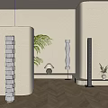 Modern Design Floor Lamps In Minimalist Interior With Wooden Floor And Green Plant